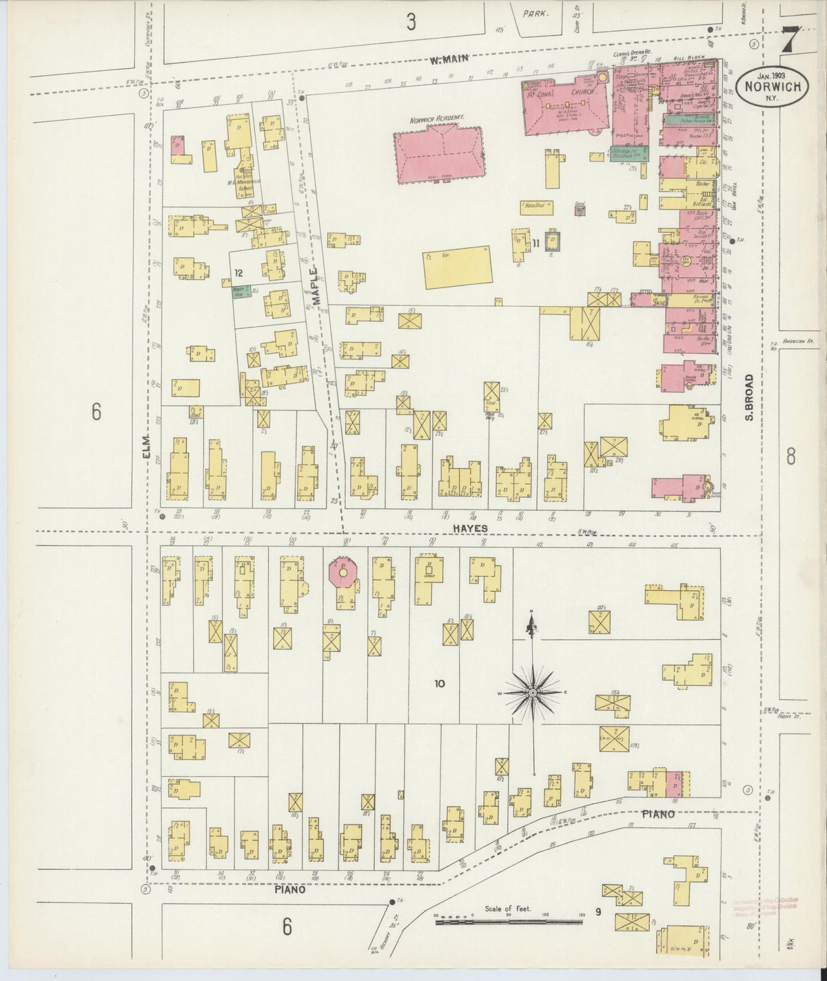 Sanborn Fire Insurance Map from Norwich, Chenango County, New York (1903), Sheet #0007 - Complete Map Set gallery image, historic Sanborn map, vintage wall art, New York New York