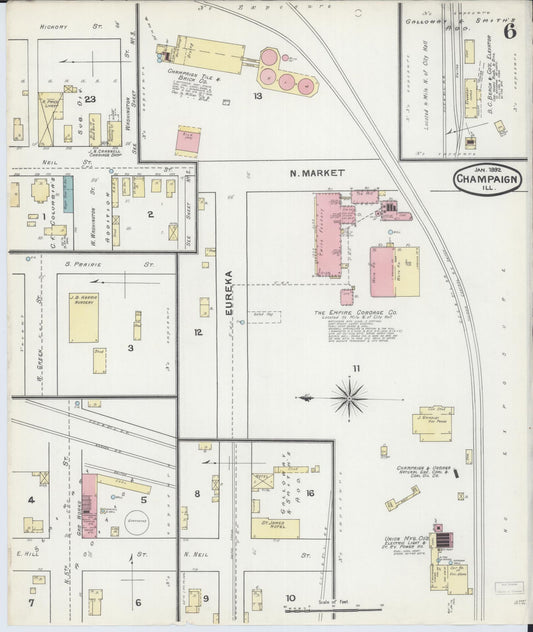 Sanborn Fire Insurance Map from Champaign, Champaign County, Illinois (1892), Sheet #0006 - Historic Sanborn Fire Insurance Map Print, vintage old map wall art, antique decor, genealogy gift, Illinois Illinois map