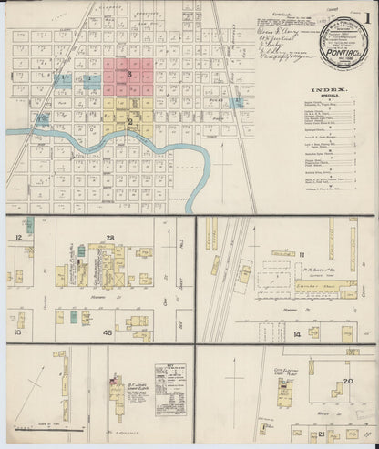 Sanborn Fire Insurance Map from Pontiac, Livingston County, Illinois (1888), Sheet #0001 - Historic Sanborn Fire Insurance Map Print, vintage old map wall art, antique decor, genealogy gift, Illinois Illinois map