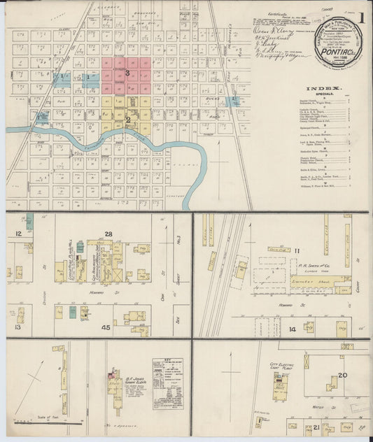 Sanborn Fire Insurance Map from Pontiac, Livingston County, Illinois (1888), Sheet #0001 - Historic Sanborn Fire Insurance Map Print, vintage old map wall art, antique decor, genealogy gift, Illinois Illinois map