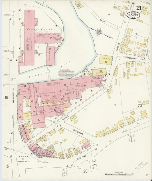 Sanborn Fire Insurance Map from Dover, Strafford County, New Hampshire (1912), Sheet #0021 - Historic Sanborn Fire Insurance Map Print, vintage old map wall art, antique decor, genealogy gift, New Hampshire New Hampshire map