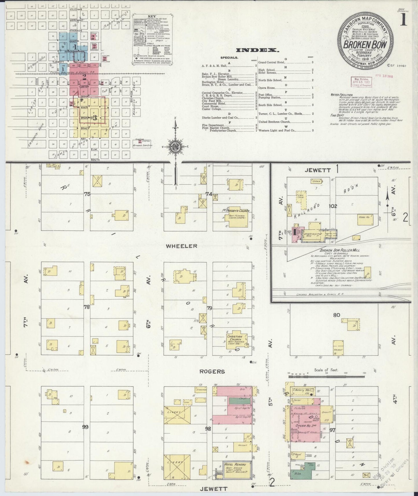 Sanborn Fire Insurance Map from Broken Bow, Custer County, Nebraska (1910), Sheet #0001 - Complete Map Set gallery image, historic Sanborn map, vintage wall art, Nebraska Nebraska