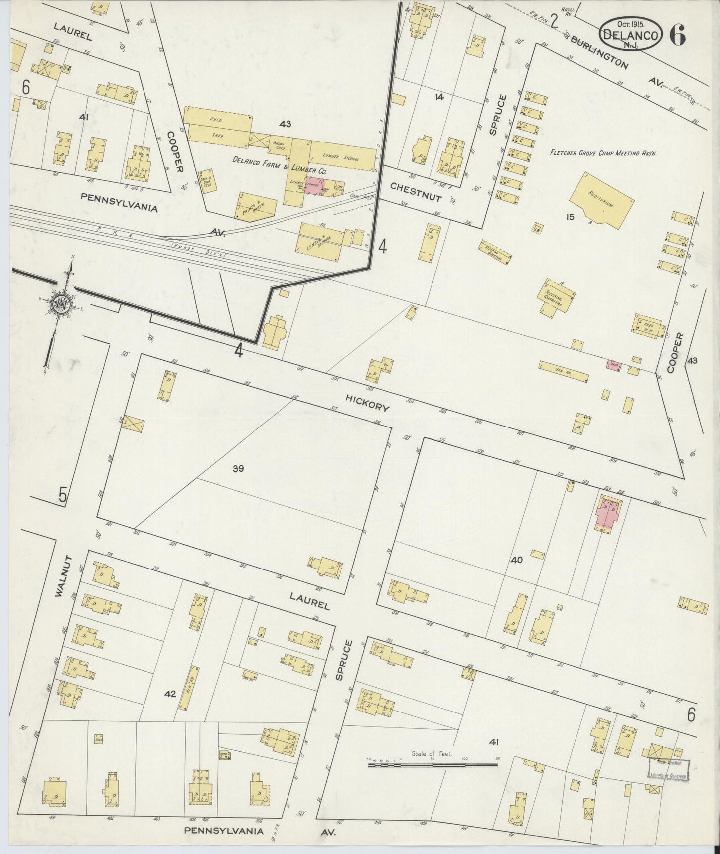 Sanborn Fire Insurance Map from Delanco, Burlington County, New Jersey (1915), Sheet #0006 - Historic Sanborn Fire Insurance Map Print, vintage old map wall art, antique decor, genealogy gift, New Jersey New Jersey map