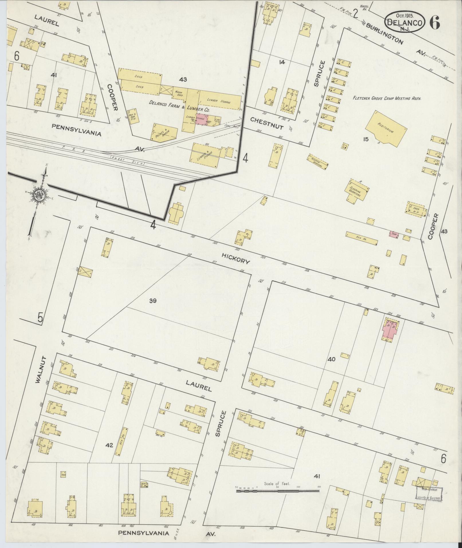 Sanborn Fire Insurance Map from Delanco, Burlington County, New Jersey (1915), Sheet #0006 - Historic Sanborn Fire Insurance Map Print, vintage old map wall art, antique decor, genealogy gift, New Jersey New Jersey map