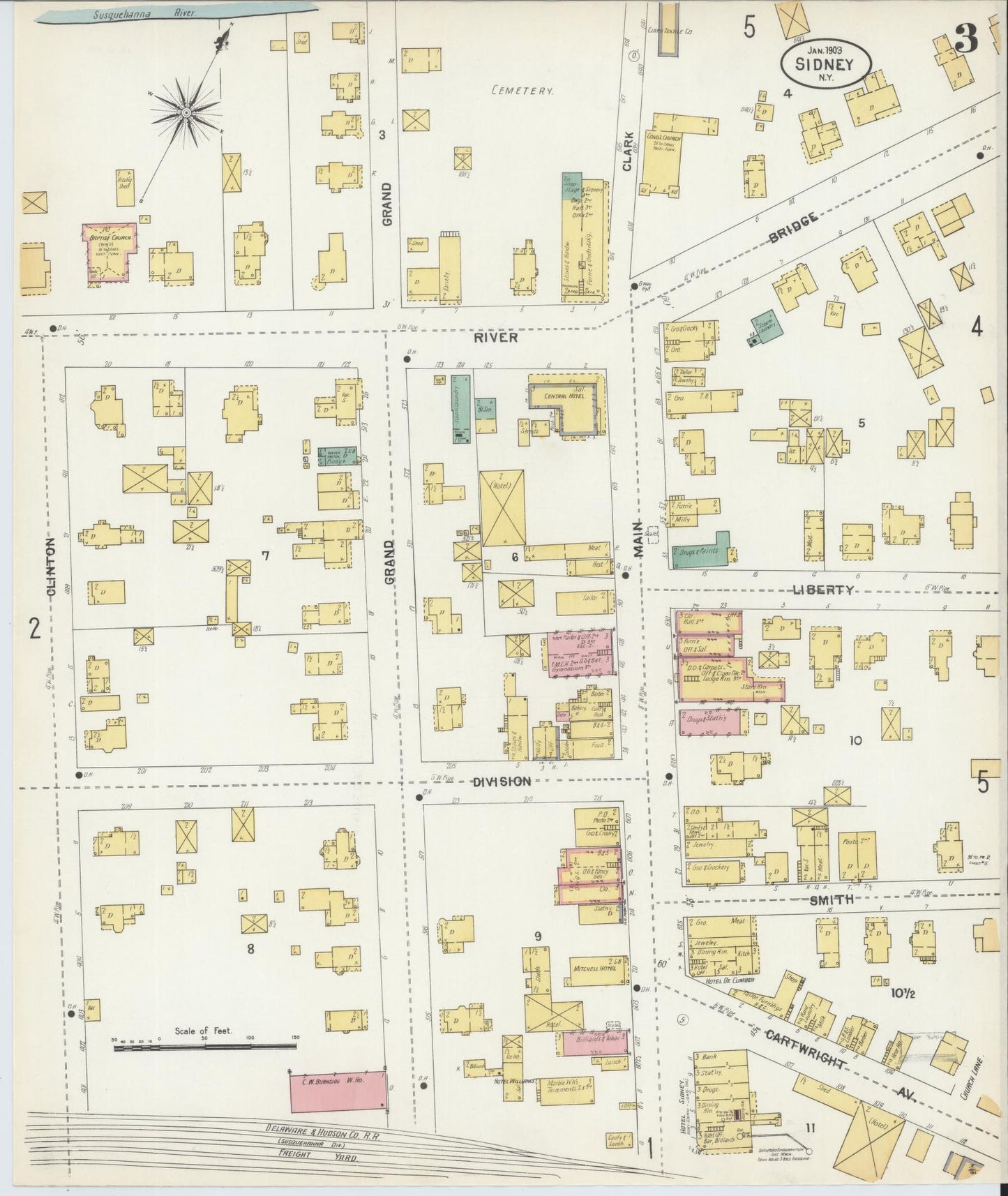 Sanborn Fire Insurance Map from Sidney, Delaware County, New York (1903), Sheet #0003 - Complete Map Set gallery image, historic Sanborn map, vintage wall art, Sidney Delaware