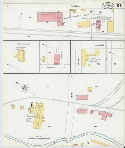 Sanborn Fire Insurance Map from Florence, Lauderdale County, Alabama (1899), Sheet #0010 - Complete Map Set gallery image, historic Sanborn map, vintage wall art, Alabama Alabama