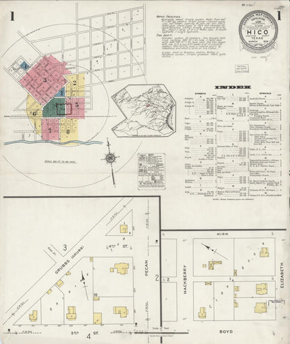Sanborn Fire Insurance Map from Hico, Hamilton County, Texas (1923), Sheet #0001 - Complete Map Set gallery image, historic Sanborn map, vintage wall art, Texas Texas
