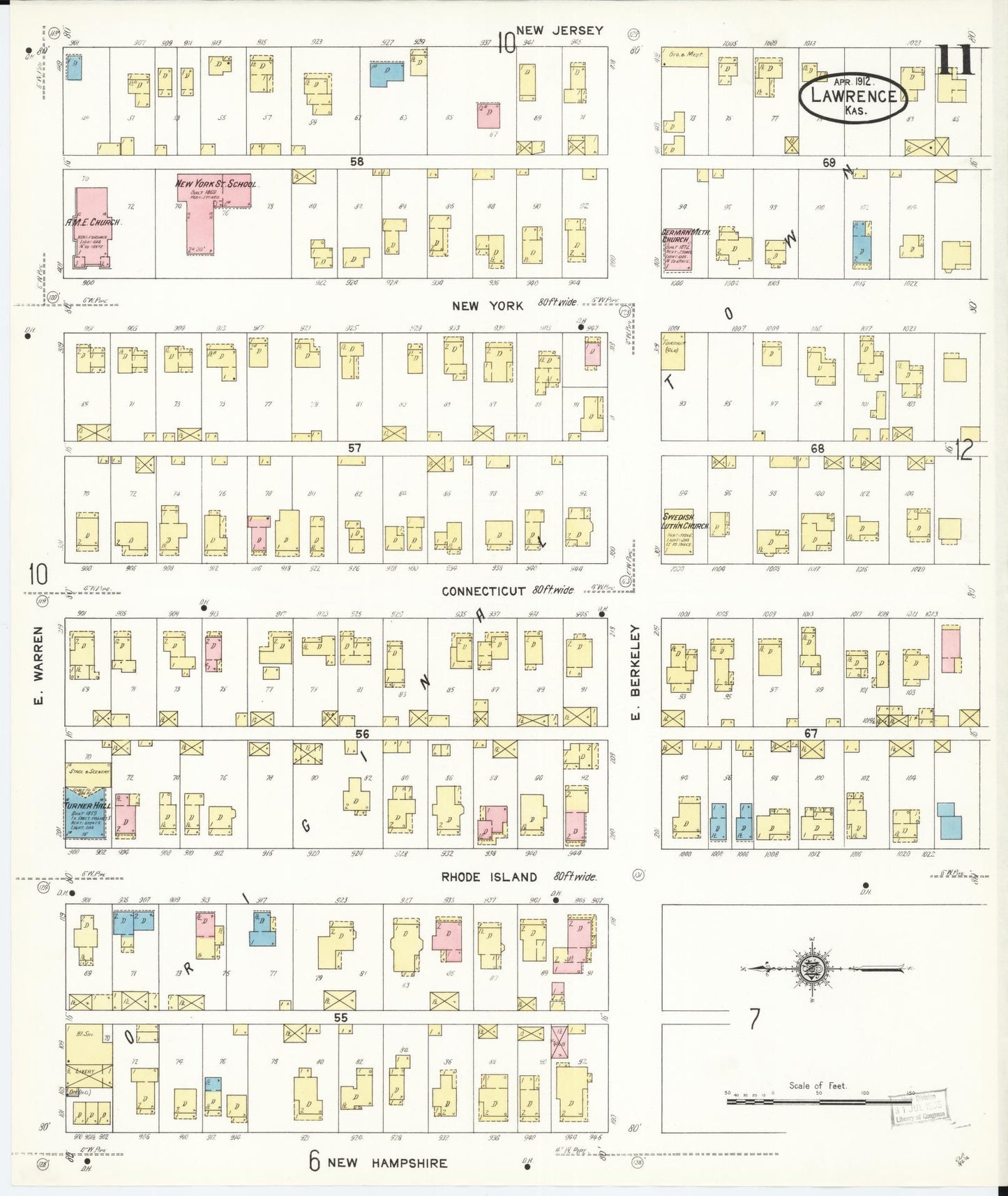 Sanborn Fire Insurance Map from Lawrence, Douglas County, Kansas (1912), Sheet #0011 - Complete Map Set gallery image, historic Sanborn map, vintage wall art, Kansas Kansas