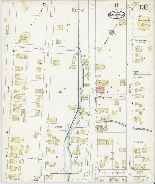 Sanborn Fire Insurance Map from Rumford Falls, Oxford County, Maine (1912), Sheet #0013 - Historic Sanborn Fire Insurance Map Print, vintage old map wall art, antique decor, genealogy gift, Maine Maine map