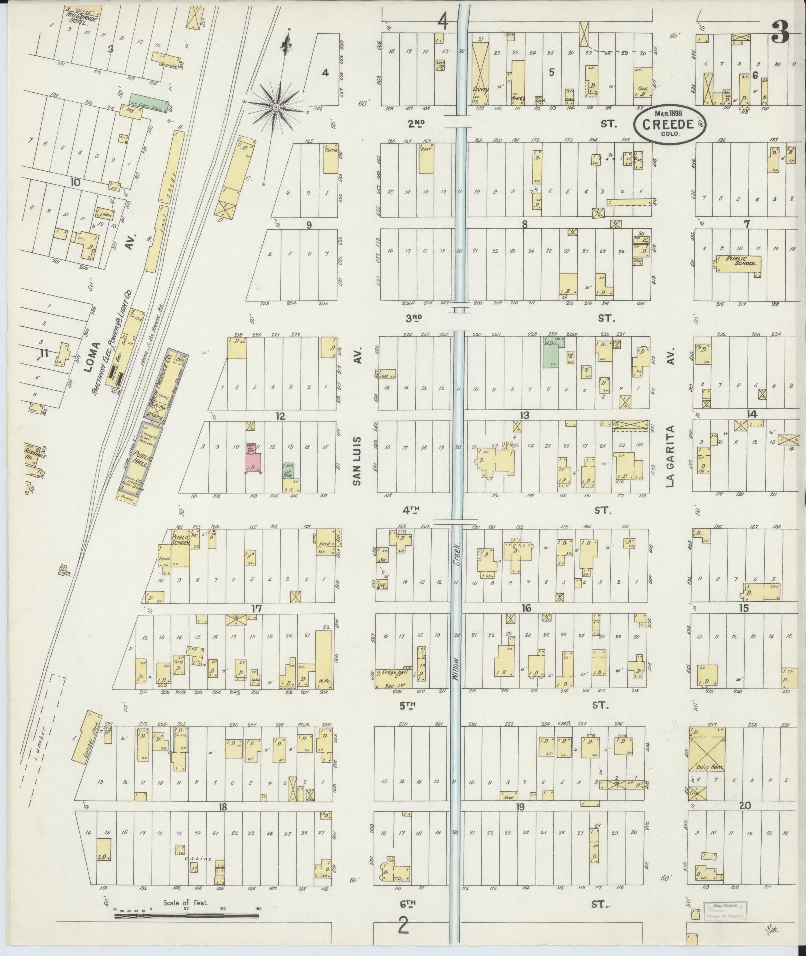 Sanborn Fire Insurance Map from Creede, Mineral County, Colorado (1898), Sheet #0003 - Historic Sanborn Fire Insurance Map Print, vintage old map wall art, antique decor, genealogy gift, Colorado Colorado map
