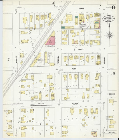 Sanborn Fire Insurance Map from Petoskey, Emmet County, Michigan (1907), Sheet #0008 - Historic Sanborn Fire Insurance Map Print, vintage old map wall art, antique decor, genealogy gift, Michigan Michigan map