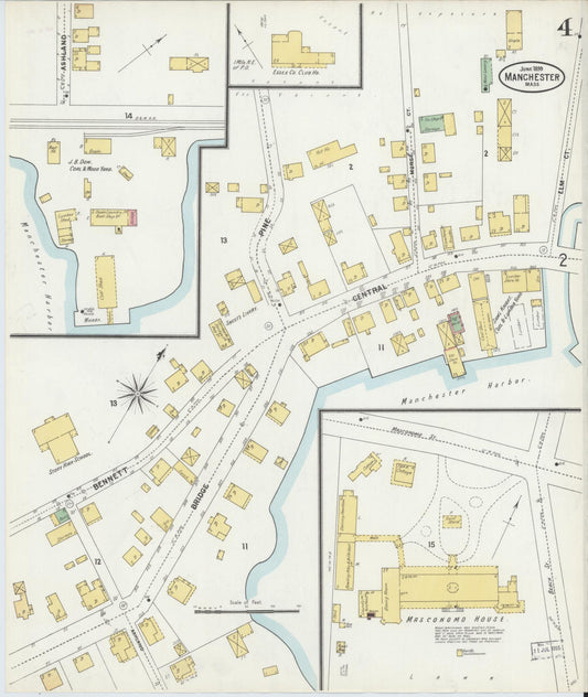 Sanborn Fire Insurance Map from Manchester, Essex County, Massachusetts (1899), Sheet #0004 - Historic Sanborn Fire Insurance Map Print, vintage old map wall art, antique decor, genealogy gift, Massachusetts Massachusetts map