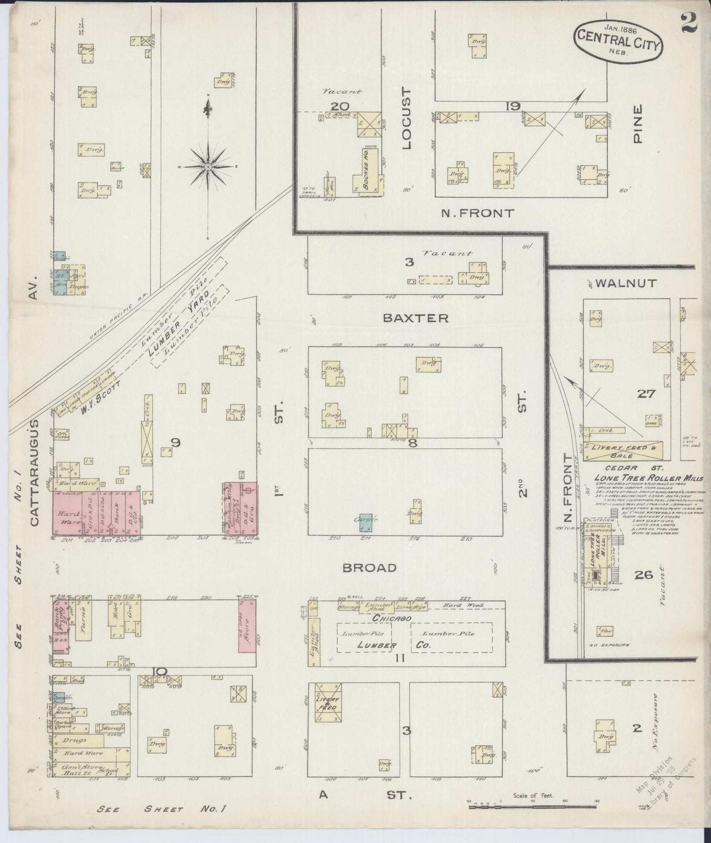 Sanborn Fire Insurance Map from Central City, Merrick County, Nebraska (1886), Sheet #0002 - Complete Map Set gallery image, historic Sanborn map, vintage wall art, Nebraska Nebraska