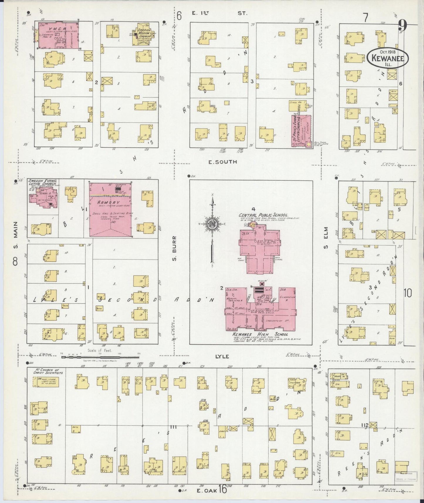 Sanborn Fire Insurance Map from Kewanee, Henry County, Illinois (1918), Sheet #0009 - Historic Sanborn Fire Insurance Map Print, vintage old map wall art, antique decor, genealogy gift, Illinois Illinois map