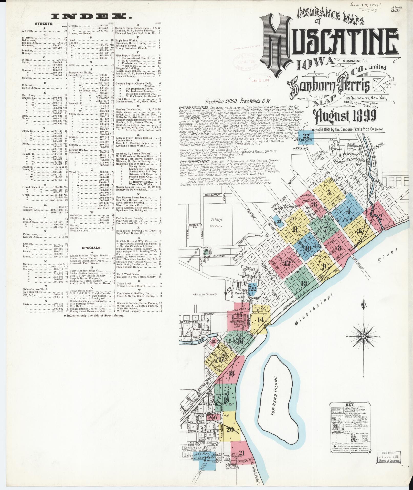 Sanborn Fire Insurance Map from Muscatine, Muscatine County, Iowa. (1899) – Map View