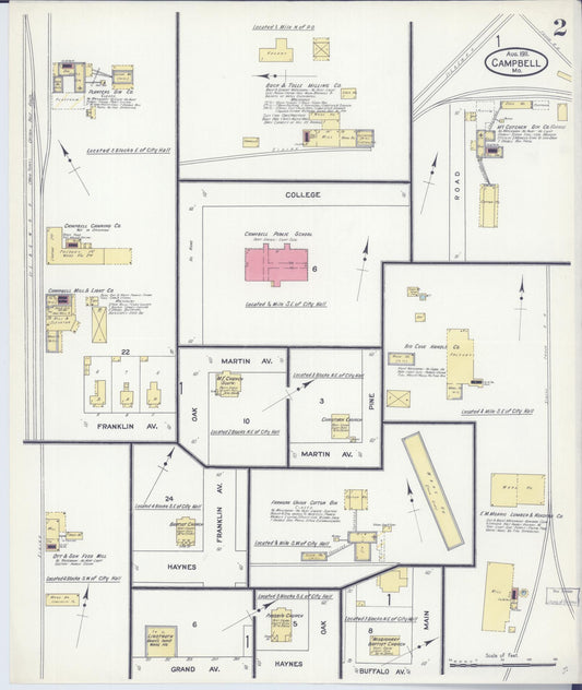 Sanborn Fire Insurance Map from Campbell, Dunklin County, Missouri (1911), Sheet #0002 - Historic Sanborn Fire Insurance Map Print, vintage old map wall art, antique decor, genealogy gift, Missouri Missouri map