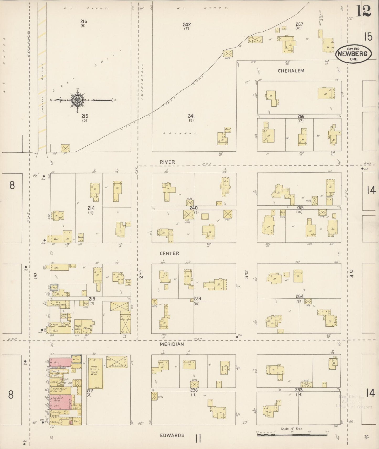 Sanborn Fire Insurance Map from Newberg, Yamhill County, Oregon (1912), Sheet #0012 - Complete Map Set gallery image, historic Sanborn map, vintage wall art, Oregon Oregon
