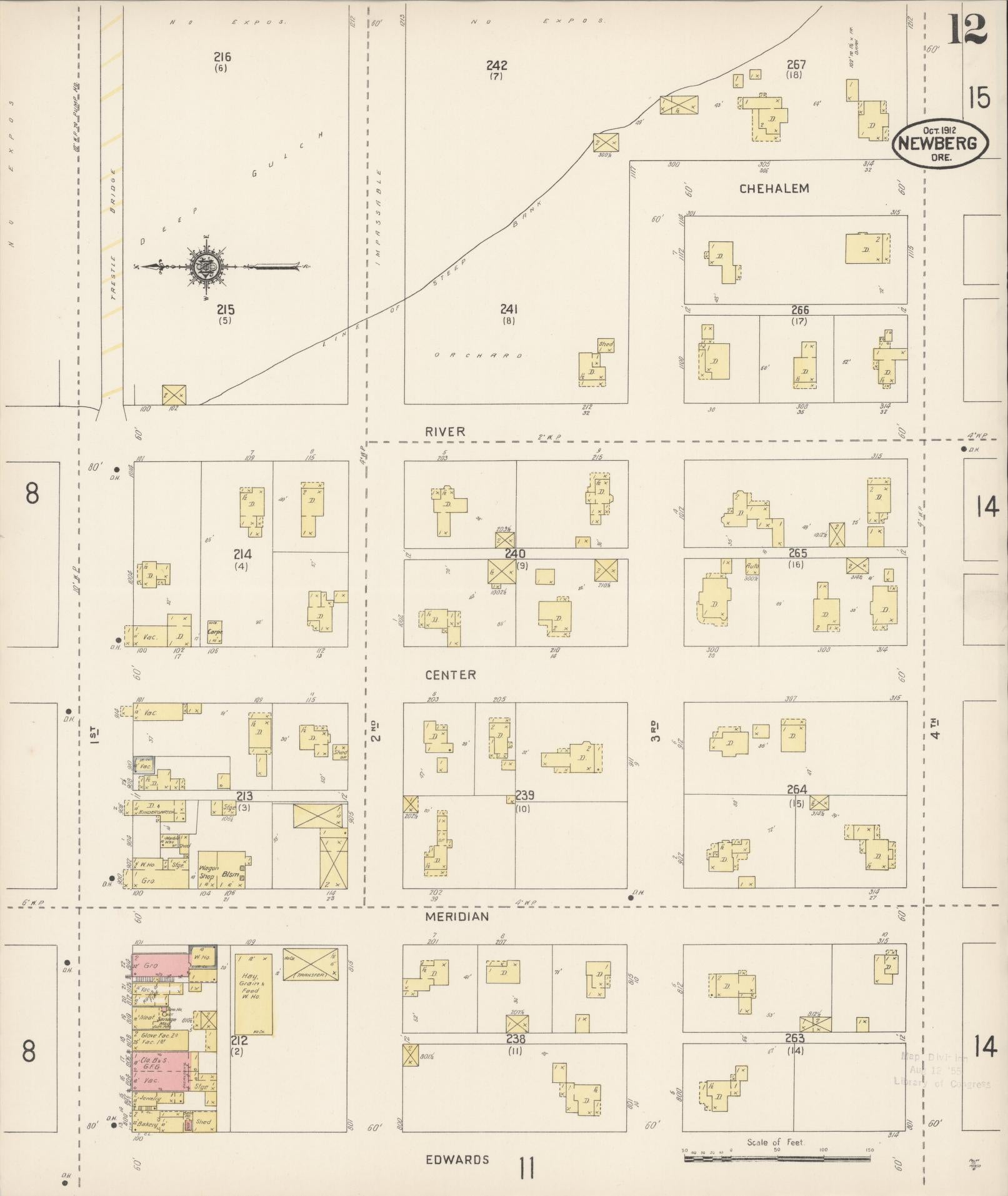 Sanborn Fire Insurance Map from Newberg, Yamhill County, Oregon (1912), Sheet #0012 - Complete Map Set gallery image, historic Sanborn map, vintage wall art, Oregon Oregon