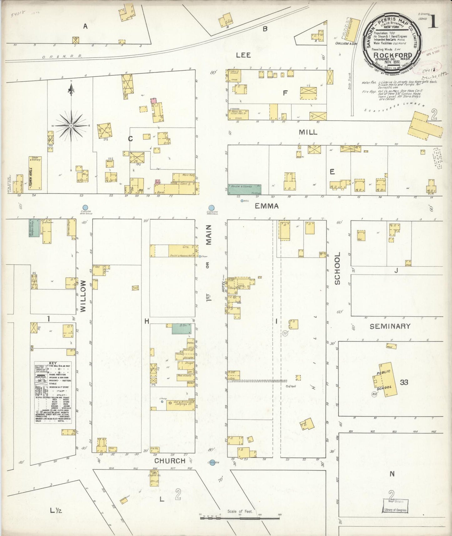 Sanborn Fire Insurance Map from Rockford, Spokane County, Washington (1892), Sheet #0001 - Complete Map Set gallery image, historic Sanborn map, vintage wall art, Washington Washington