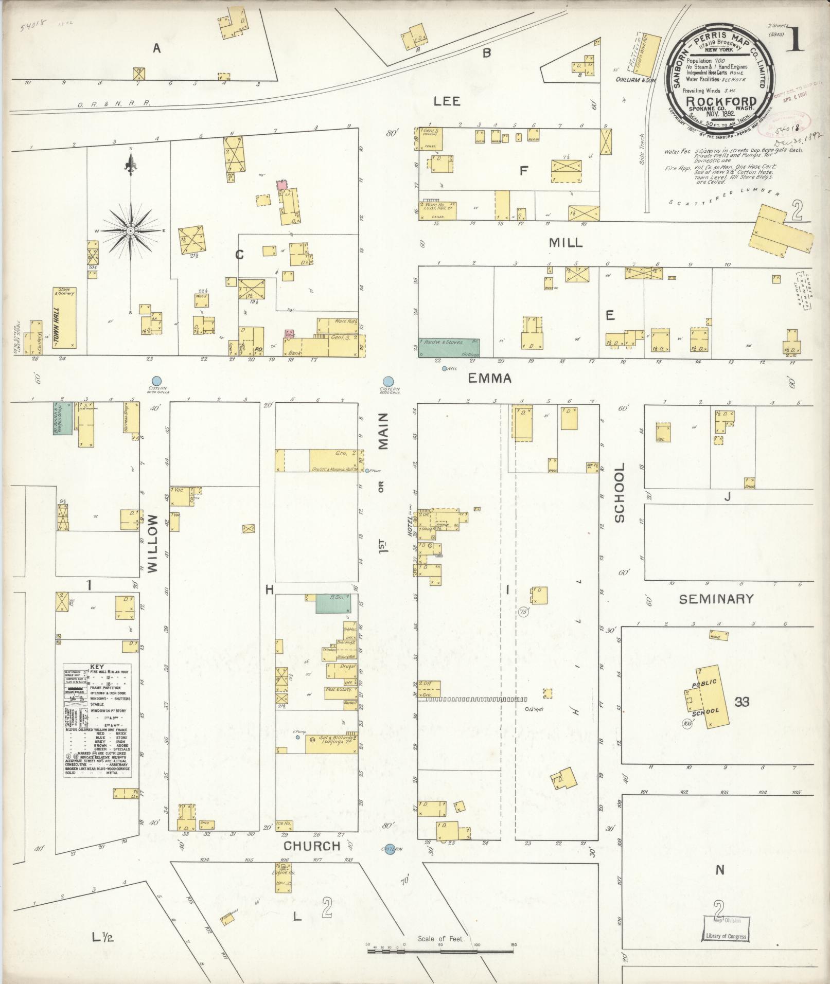 Sanborn Fire Insurance Map from Rockford, Spokane County, Washington (1892), Sheet #0001 - Complete Map Set gallery image, historic Sanborn map, vintage wall art, Washington Washington