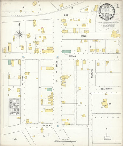 Sanborn Fire Insurance Map from Rockford, Spokane County, Washington (1892), Sheet #0001 - Complete Map Set gallery image, historic Sanborn map, vintage wall art, Washington Washington