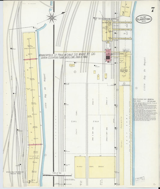Sanborn Fire Insurance Map from Gladstone, Delta County, Michigan (1907), Sheet #0007 - Historic Sanborn Fire Insurance Map Print, vintage old map wall art, antique decor, genealogy gift, Michigan Michigan map