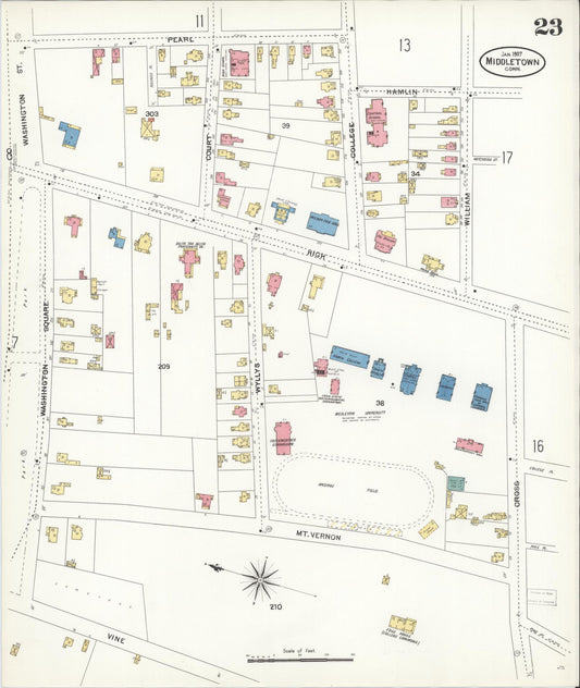 Sanborn Fire Insurance Map from Middletown, Middlesex County, Connecticut (1907), Sheet #0023 - Historic Sanborn Fire Insurance Map Print, vintage old map wall art, antique decor, genealogy gift, Connecticut Connecticut map