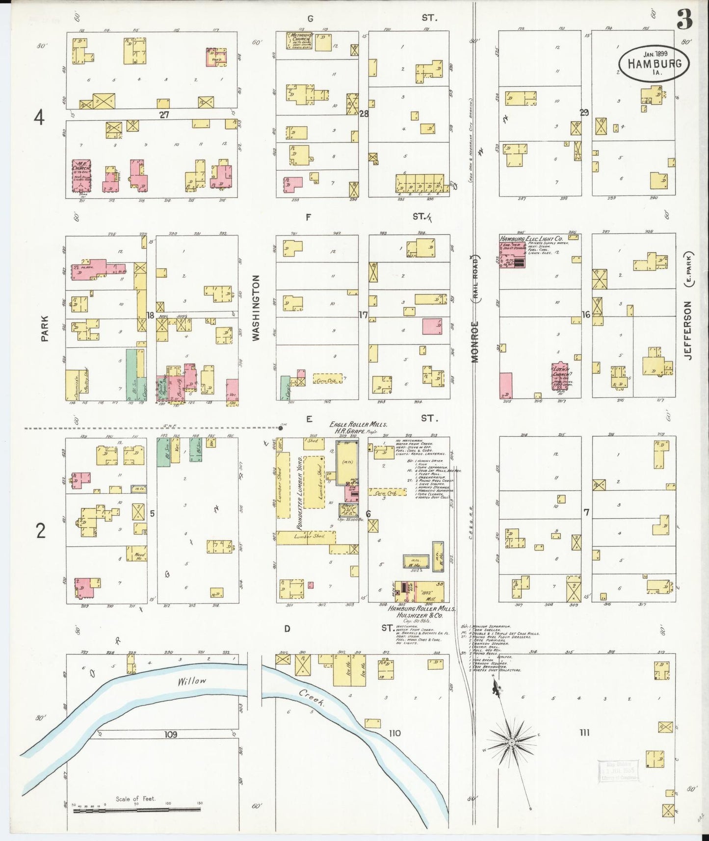 Sanborn Fire Insurance Map from Hamburg, Fremont County, Iowa (1899), Sheet #0003 - Historic Sanborn Fire Insurance Map Print, vintage old map wall art