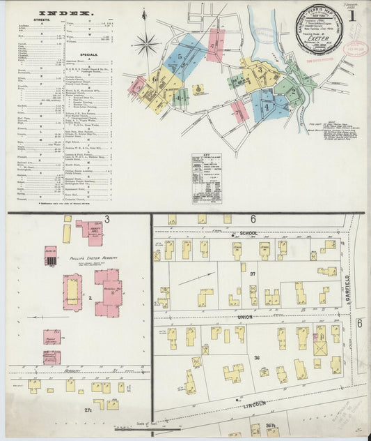 Sanborn Fire Insurance Map from Exeter, Rockingham County, New Hampshire (1898), Sheet #0001 - Historic Sanborn Fire Insurance Map Print, vintage old map wall art, antique decor, genealogy gift, New Hampshire New Hampshire map