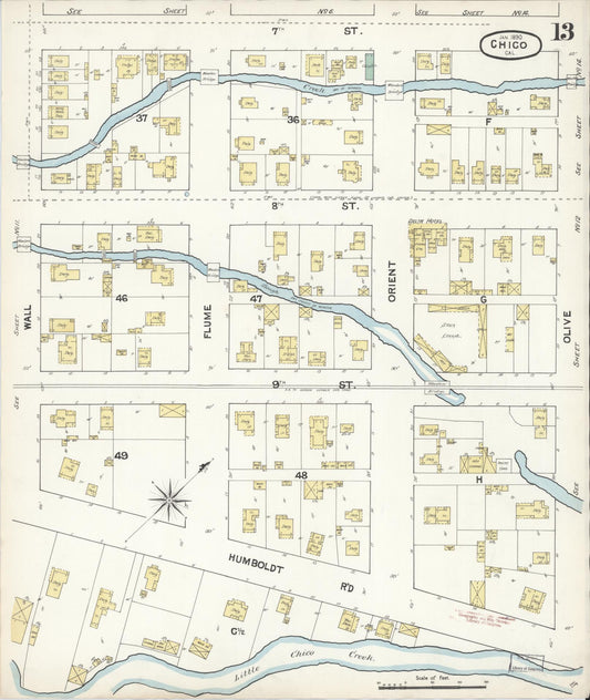 Sanborn Fire Insurance Map from Chico, Butte County, California (1890), Sheet #0013 - Historic Sanborn Fire Insurance Map Print, vintage old map wall art, antique decor, genealogy gift, California California map