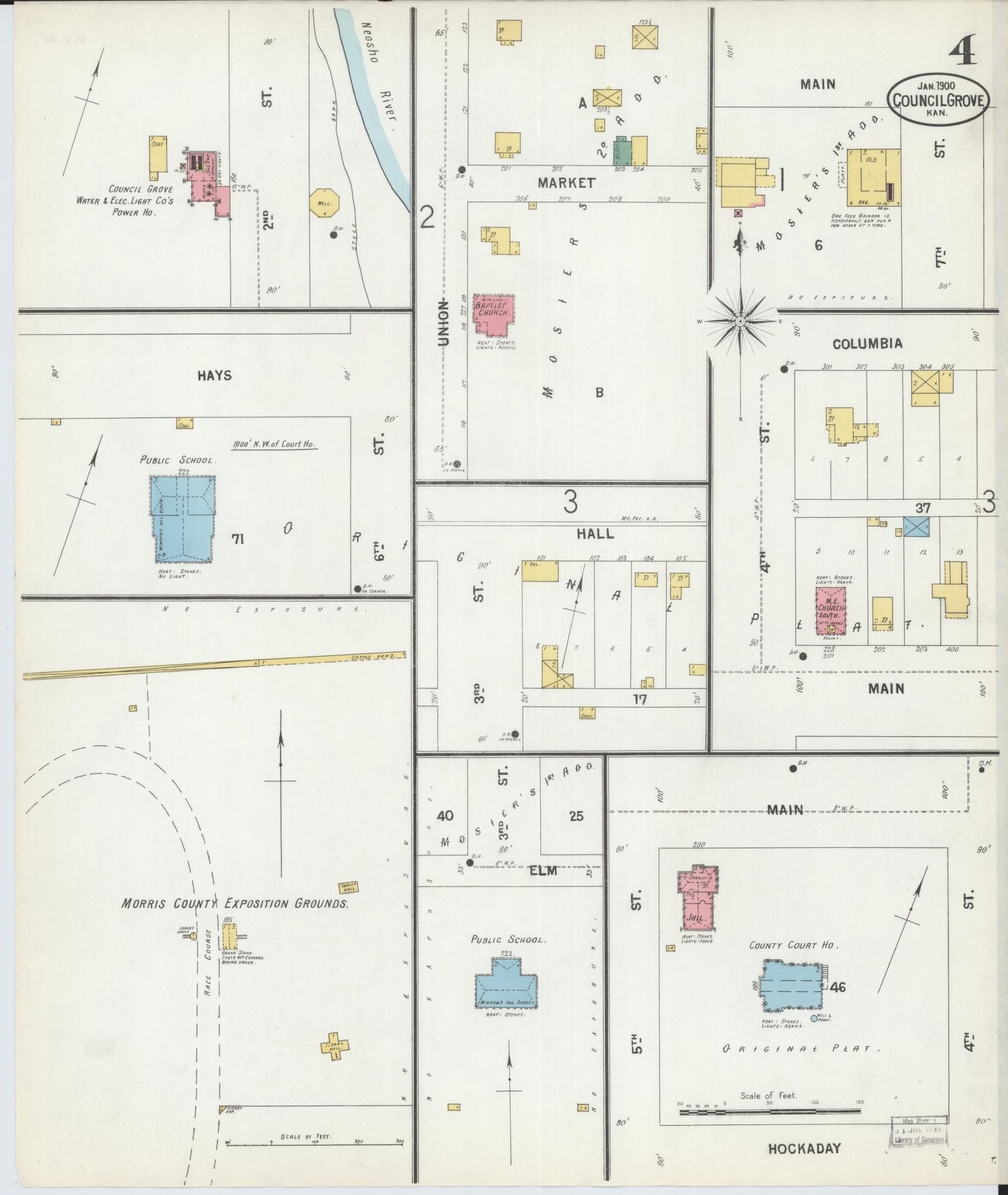 Sanborn Fire Insurance Map from Council Grove, Morris County, Kansas (1900), Sheet #0004 - Historic Sanborn Fire Insurance Map Print, vintage old map wall art, antique decor, genealogy gift, Kansas Kansas map