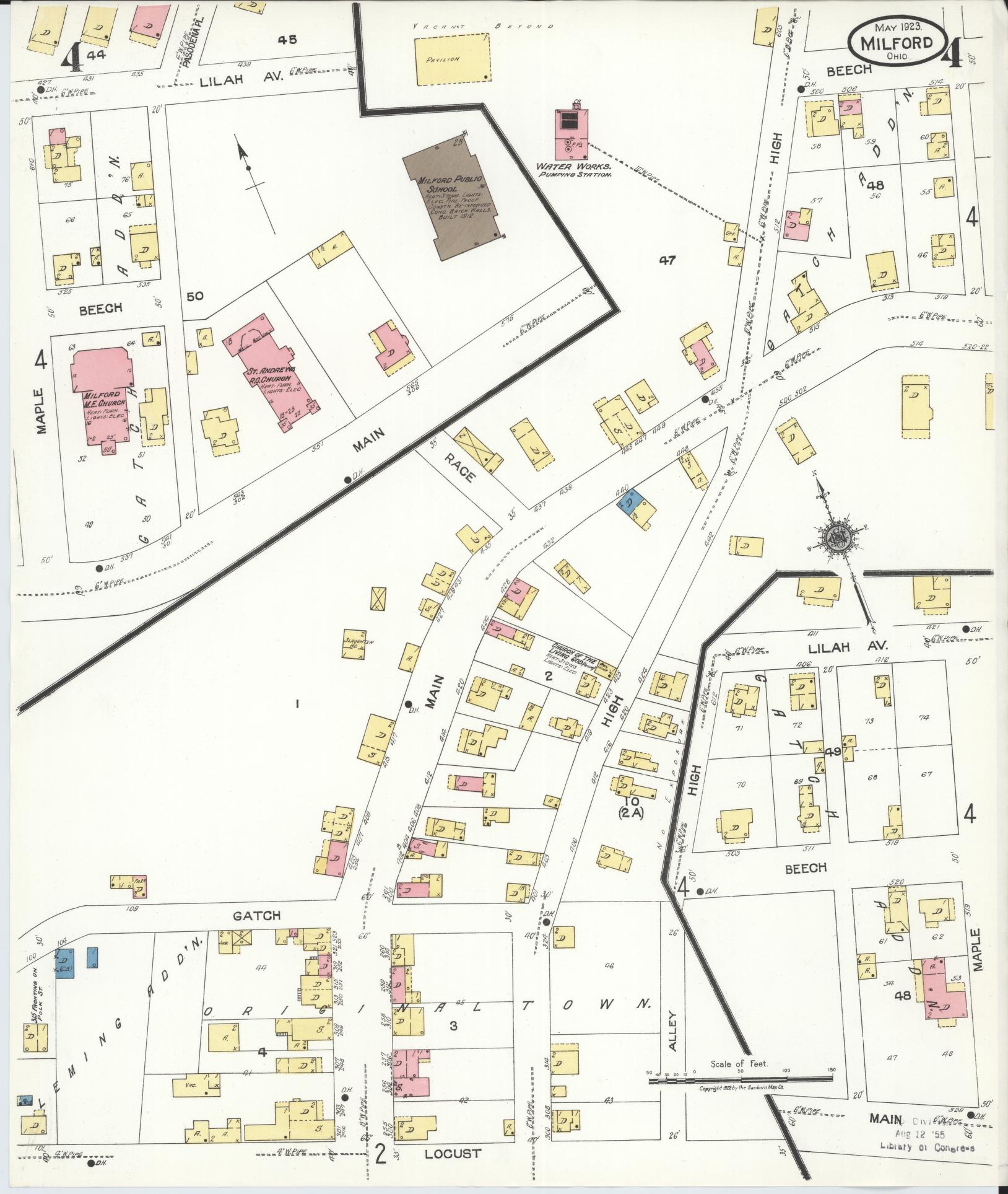Sanborn Fire Insurance Map from Milford, Clermont And Hamilton County, Ohio (1925), Sheet #0004 - Complete Map Set gallery image, historic Sanborn map, vintage wall art, Ohio Ohio