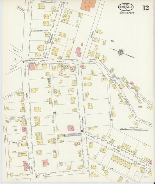 Sanborn Fire Insurance Map from Brownsville, Fayette County, Pennsylvania (1913), Sheet #0012 - Historic Sanborn Fire Insurance Map Print, vintage old map wall art, antique decor, genealogy gift, Pennsylvania Pennsylvania map