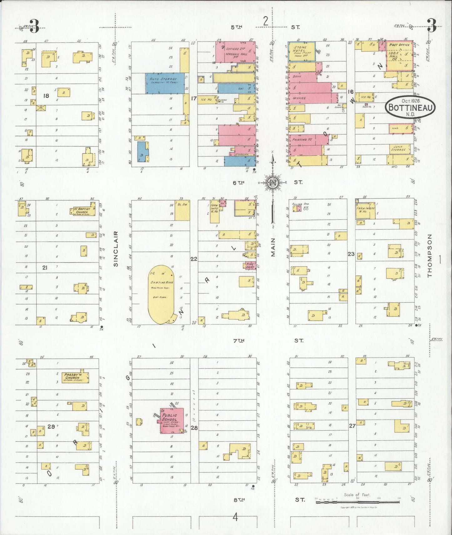 Sanborn Fire Insurance Map from Bottineau, Bottineau County, North Dakota (1926), Sheet #0003 - Historic Sanborn Fire Insurance Map Print, vintage old map wall art, antique decor, genealogy gift, North Dakota North Dakota map