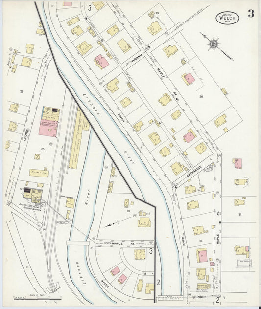 Sanborn Fire Insurance Map from Welch, Mcdowell County, West Virginia (1912), Sheet #0003 - Historic Sanborn Fire Insurance Map Print, vintage old map wall art, antique decor, genealogy gift, West Virginia West Virginia map