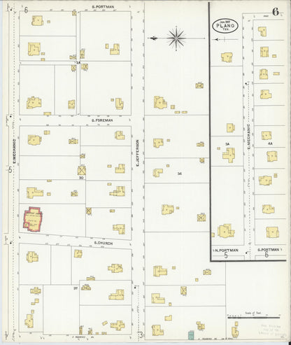 Sanborn Fire Insurance Map from Plano, Collin County, Texas (1907), Sheet #0006 - Historic Sanborn Fire Insurance Map Print, vintage old map wall art, antique decor, genealogy gift, Texas Texas map