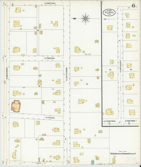 Sanborn Fire Insurance Map from Plano, Collin County, Texas (1907), Sheet #0006 - Historic Sanborn Fire Insurance Map Print, vintage old map wall art, antique decor, genealogy gift, Texas Texas map