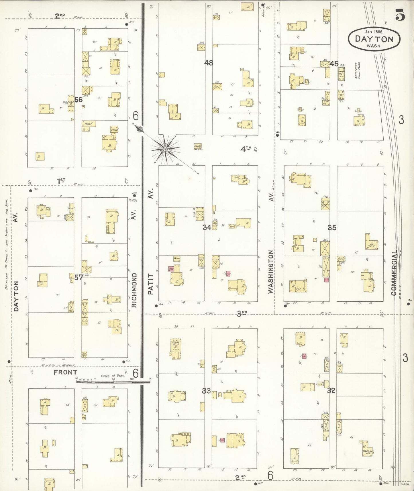 Sanborn Fire Insurance Map from Dayton, Columbia County, Washington (1896), Sheet #0005 - Complete Map Set gallery image, historic Sanborn map, vintage wall art, Washington Washington
