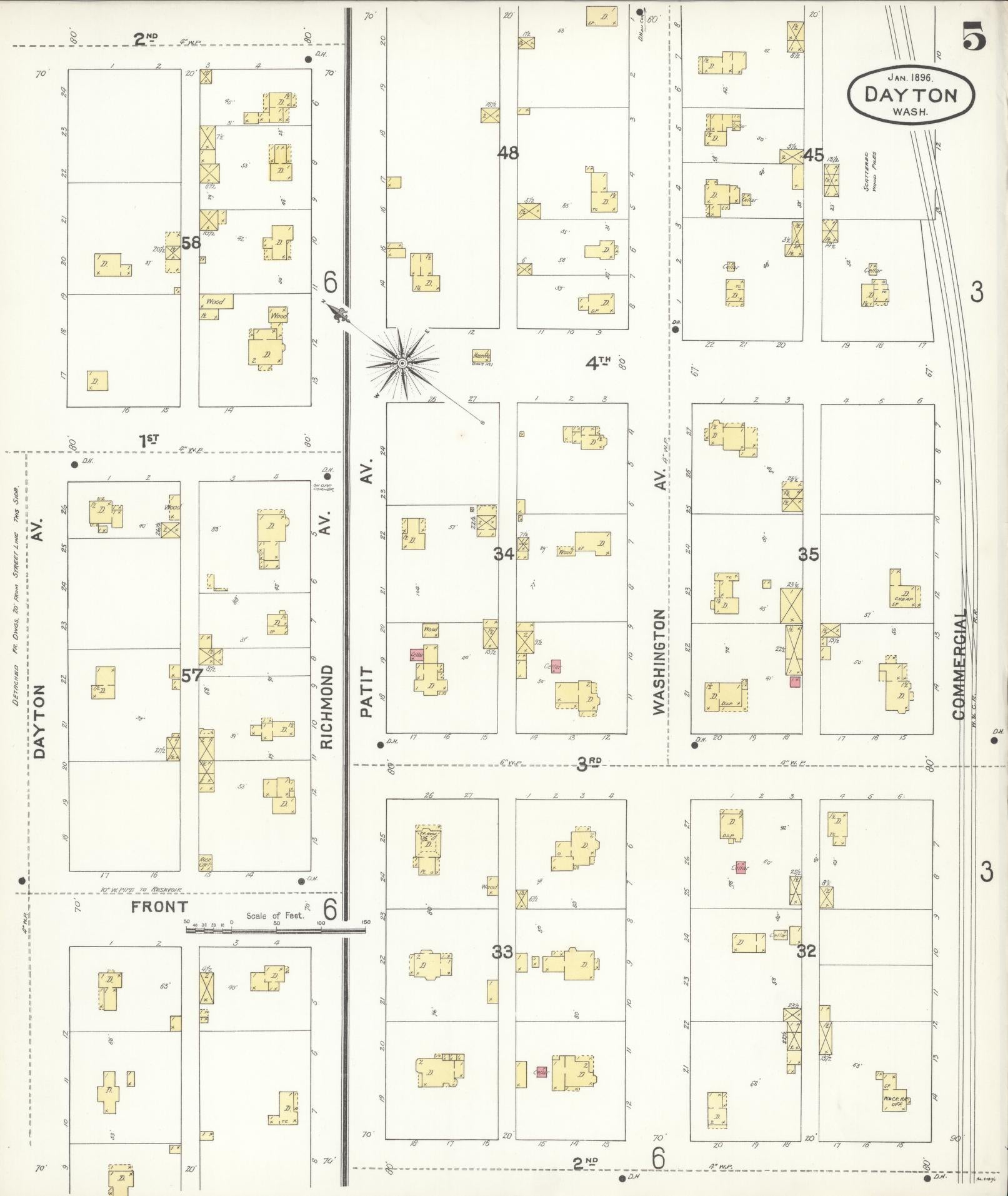 Sanborn Fire Insurance Map from Dayton, Columbia County, Washington (1896), Sheet #0005 - Complete Map Set gallery image, historic Sanborn map, vintage wall art, Washington Washington