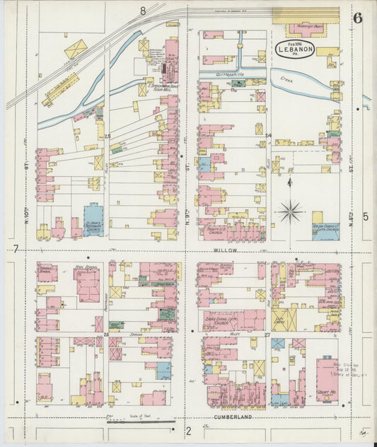 Sanborn Fire Insurance Map from Lebanon, Lebanon County, Pennsylvania (1896), Sheet #0006 - Historic Sanborn Fire Insurance Map Print, vintage old map wall art, antique decor, genealogy gift, Pennsylvania Pennsylvania map