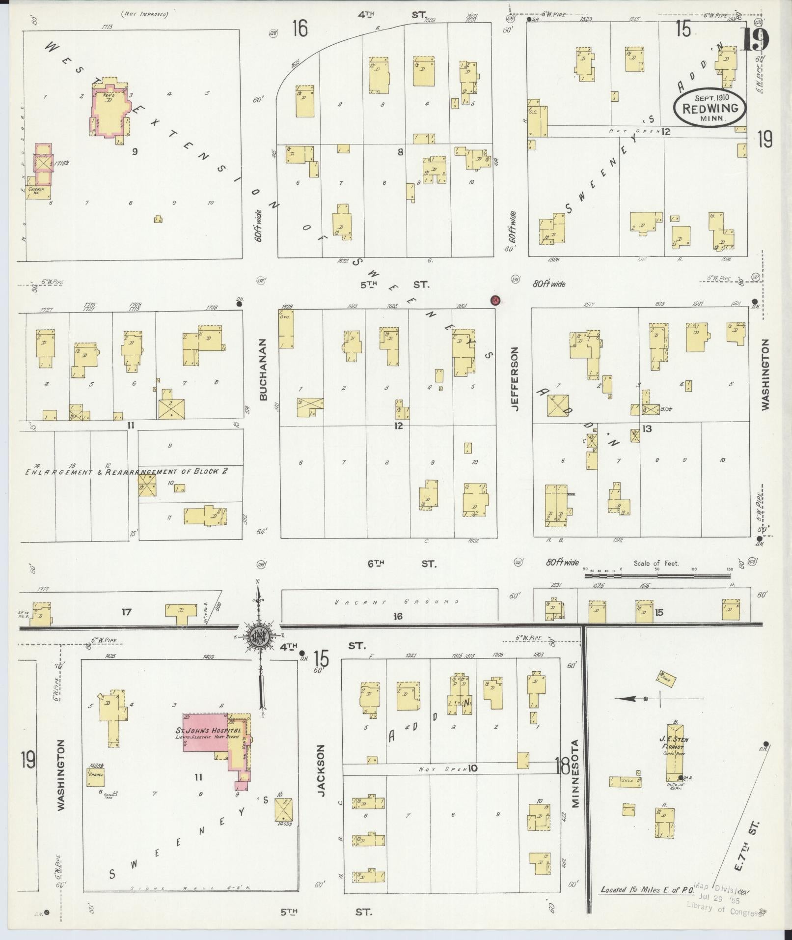 Sanborn Fire Insurance Map from Red Wing, Goodhue County, Minnesota (1910), Sheet #0019 - Historic Sanborn Fire Insurance Map Print, vintage old map wall art, antique decor, genealogy gift, Minnesota Minnesota map