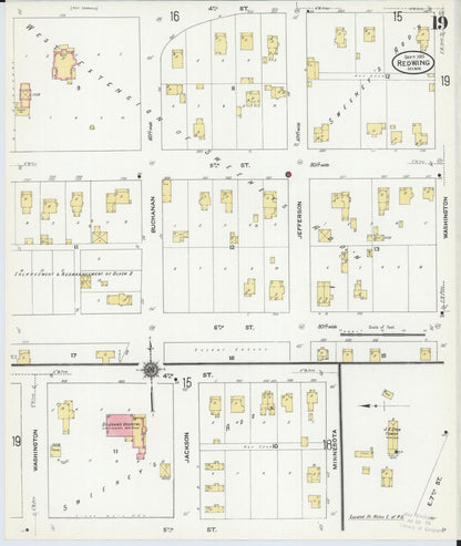 Sanborn Fire Insurance Map from Red Wing, Goodhue County, Minnesota (1910), Sheet #0019 - Historic Sanborn Fire Insurance Map Print, vintage old map wall art, antique decor, genealogy gift, Minnesota Minnesota map