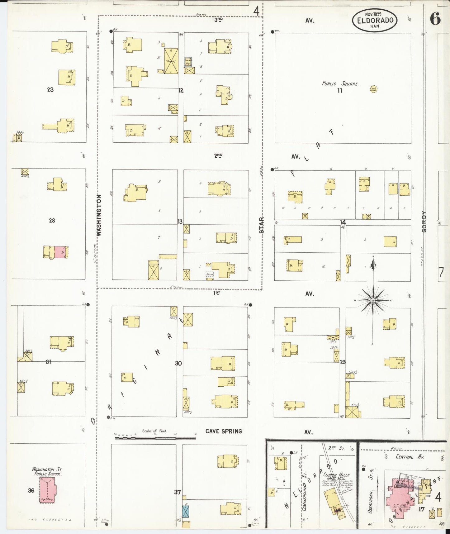 Sanborn Fire Insurance Map from El Dorado, Butler County, Kansas (1899), Sheet #0006 - Complete Map Set gallery image, historic Sanborn map, vintage wall art, Kansas Kansas