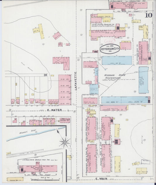 Sanborn Fire Insurance Map from Jefferson City, Cole County, Missouri (1892), Sheet #0010 - Historic Sanborn Fire Insurance Map Print, vintage old map wall art, antique decor, genealogy gift, Missouri Missouri map