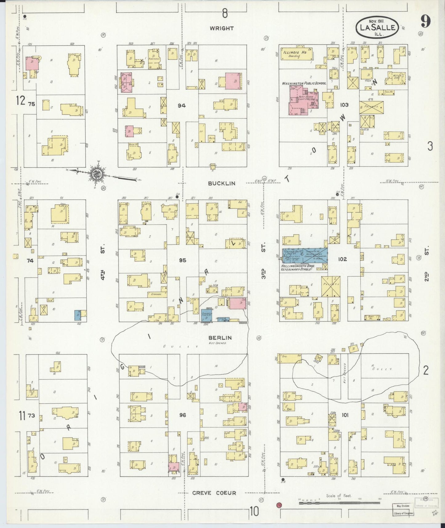Sanborn Fire Insurance Map from La Salle, La Salle County, Illinois (1911), Sheet #0009 - Historic Sanborn Fire Insurance Map Print, vintage old map wall art, antique decor, genealogy gift, Illinois Illinois map