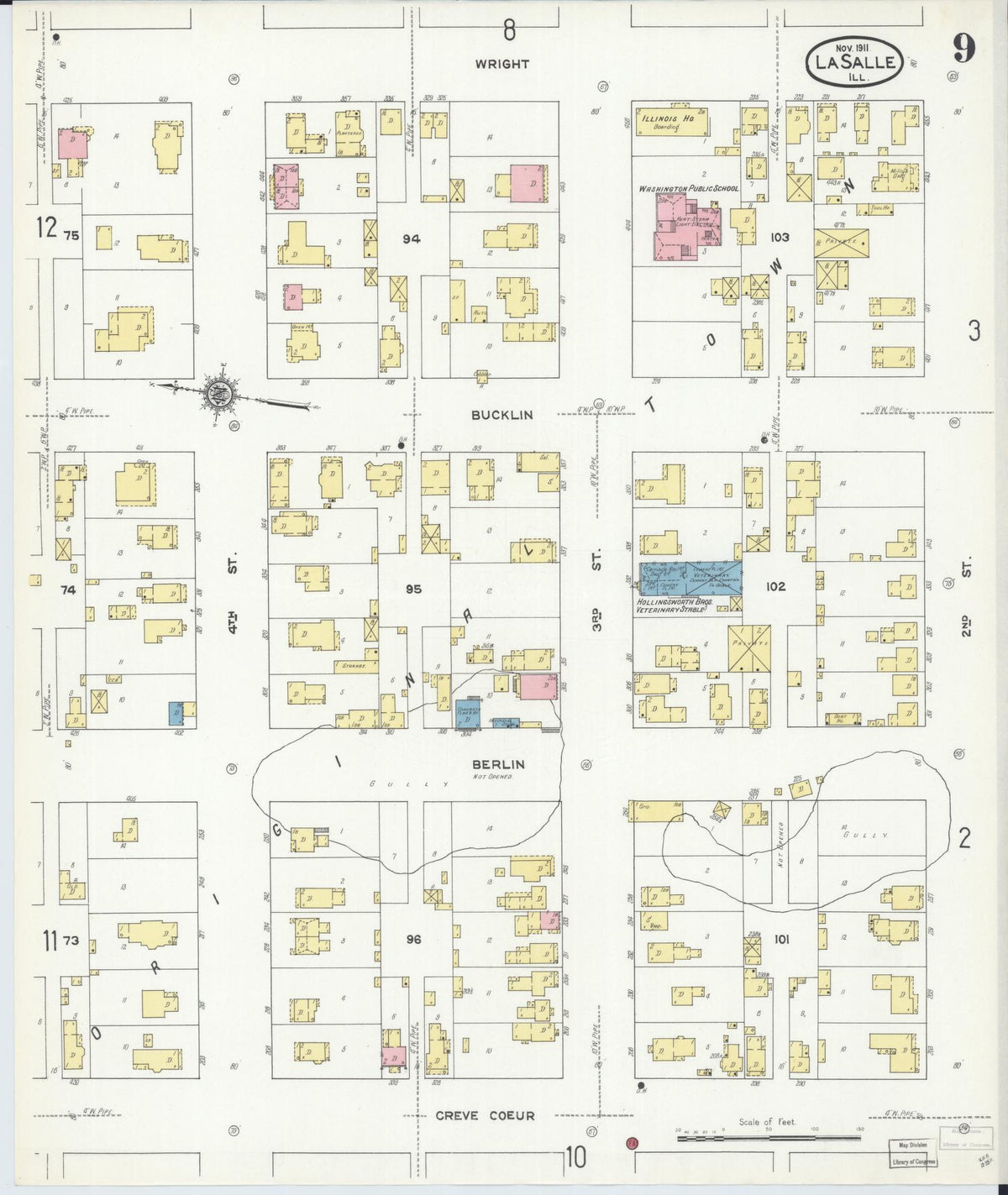 Sanborn Fire Insurance Map from La Salle, La Salle County, Illinois (1911), Sheet #0009 - Historic Sanborn Fire Insurance Map Print, vintage old map wall art, antique decor, genealogy gift, Illinois Illinois map