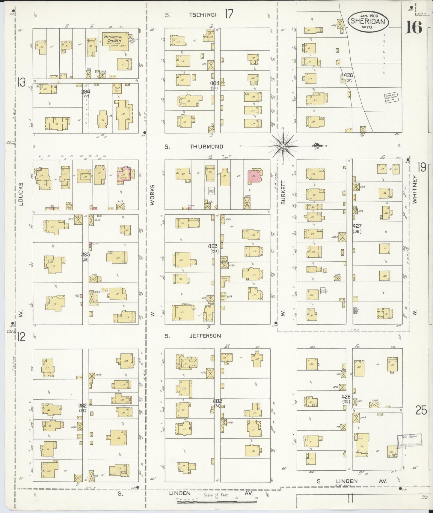 Sanborn Fire Insurance Map from Sheridan, Sheridan County, Wyoming (1908), Sheet #0016 - Complete Map Set gallery image, historic Sanborn map, vintage wall art, Wyoming Wyoming