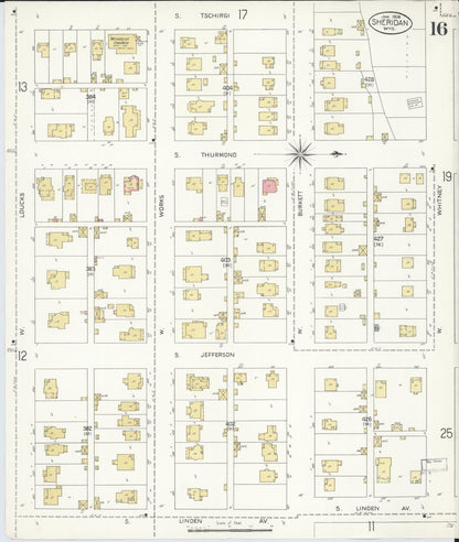 Sanborn Fire Insurance Map from Sheridan, Sheridan County, Wyoming (1908), Sheet #0016 - Complete Map Set gallery image, historic Sanborn map, vintage wall art, Wyoming Wyoming