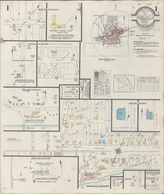 Sanborn Fire Insurance Map from Steelville, Crawford County, Missouri (1939), Sheet #0001 - Complete Map Set gallery image, historic Sanborn map, vintage wall art, Missouri Missouri