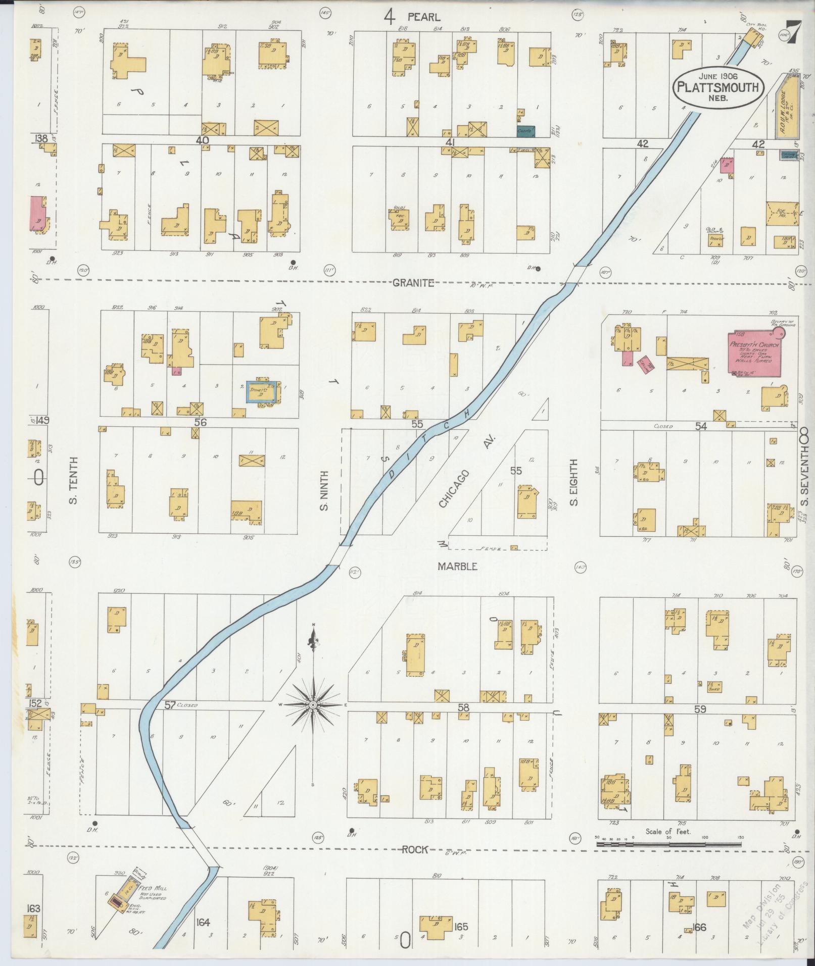 Sanborn Fire Insurance Map from Plattsmouth, Cass County, Nebraska (1906), Sheet #0007 - Historic Sanborn Fire Insurance Map Print, vintage old map wall art, antique decor, genealogy gift, Nebraska Nebraska map